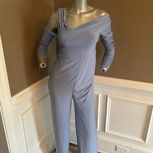 Club L London Powder Blue Asymmetric Bardot Jumpsuit Sz 4 Maternity